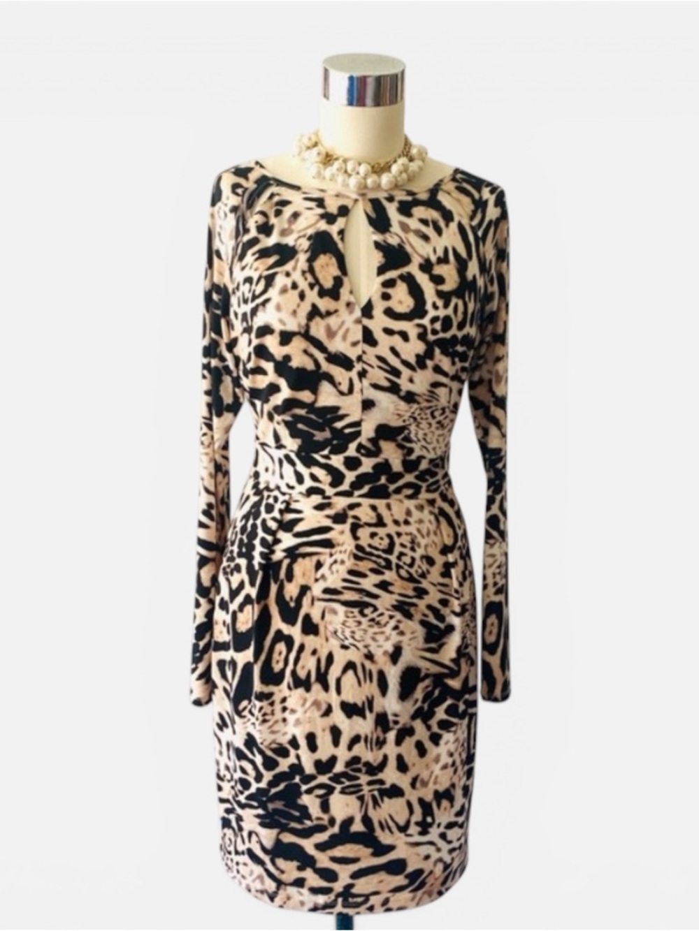 JLO by‎ Jennifer Lopez sexy leopard print knee length stretch dress sz M